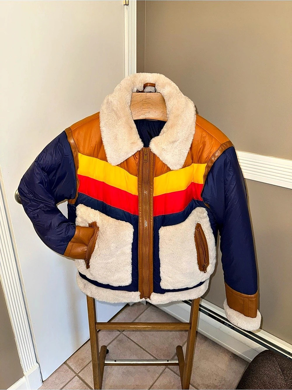 MOTHER The Peak Puffer Jacket Color Block Blue & Orange
